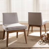 Baxton Studio BBT5280-Greyish Beige-DC-H1217-14 Nexus Mid-Century Modern Walnut Wood Finishing Greyish Beige Fabric Dining Side Chair (Set of 2)